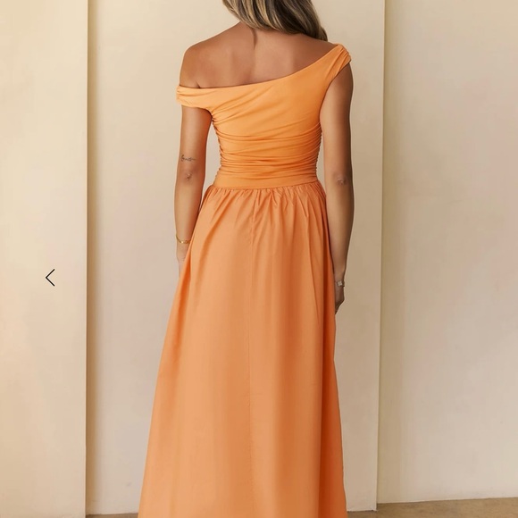 Hello Molly Orange Ruched Off the Shoulder Maxi Dress - Picture 5 of 10